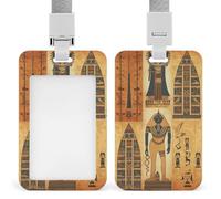 Ancient Egypt Tribe Series Sliding Id Badge Holder with Clear Window Vertical Card Protector Detachable Lanyard Hard Plastic Waterproof Cards Holder for Nurse Teacher Passes