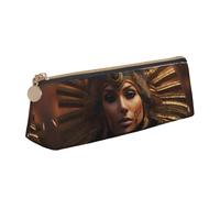 Ancient Egypt Tribe Series Triangle Leather Case Multi Functional Cosmetic Bag Portable Makeup and Stationery Storage Bag , White, One Size, Lightweight, White, One Size, Lightweight