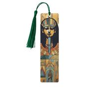 Ancient Egypt Tribe Series Wooden Bookmarks 5 Pcs,Handmade Double-Sided Printed Book Marks Page Markers with Dark Green Tassels Book Accessories Gift for Book Lovers Women Men