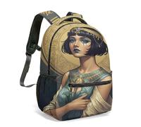 Ancient Egyptian Anubis Goddess Print Backpack, 16 Inch Realistic Fantasy Art Temple Bag with Hieroglyphics & Palm Leaves (02)