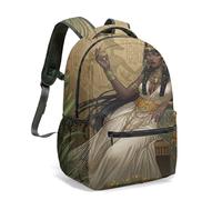 Ancient Egyptian Anubis Goddess Print Backpack, 16 Inch Realistic Fantasy Art Temple Bag with Hieroglyphics & Palm Leaves (05)