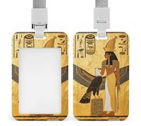 Ancient Egyptian Art ID Badge Holder - Retractable Badge Reel, Vertical Card Name Tag Holder with Breakaway Lanyard, ID Cards Holders Case for Nurse Security Staff Women Men