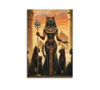 Ancient Egyptian Básteṫ Black Cats Golden Poster Canvas Wall Art Prints for Room Aesthetic Bedroom Living Room Pictures Paintings Wall Decor for Mens08x12inch(20x30cm)