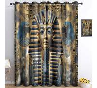 Ancient Egyptian Blackout Curtains, Gold and Blue Egyptian Hieroglyphics Eyelet Thermal Insulated, Premium Darkening Decorative 2 Panels Curtains for Living Room Bedroom, W 66" x L 72"