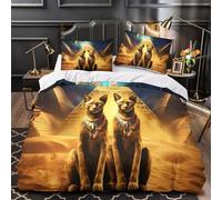 Ancient Egyptian Cats Duvet Cover 3D Design Printed Machine Washable 3 Pieces Bedding Set Zipper Quilt Cover Hotel Quality Hypoallergenic for Adults Kids Women Teens Youth Double（200x200cm）