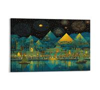 Ancient Egyptian Celebration by Moonlight Poster Artwork Fireworks Festival Canvas Prints Picture Modern Wall Art Picture Wall Hanging for Living Room Bedroom Home Decorations 08x12inch(20x30cm)