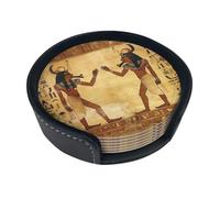 Ancient Egyptian Coasters For Drinks Set Of 6 Leather Tea Cup Coaster Drink Coasters For Cup Kitchen Bar Home Decor Housewarming Gift