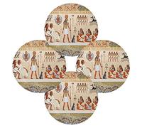 Ancient Egyptian Egypt Set of 4 Table Mat, Washable Placemat Plate Holder, Non-Slip Place Mats Protector, Round Desk Mat Pad for Kitchen Dining 15.4 Inches
