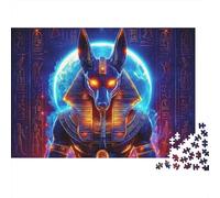 Ancient Egyptian God_1 1000 Piece Jigsaw Puzzles Neon Anubis Head Portrait for Adults Educational Games Beautiful Decoration Difficult Challenging Male And Female Birthday 38x26cm