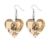 Ancient Egyptian Goddess Pattern Round Wooden Earrings Boho Drop Pendant Fashion Gifts for Women