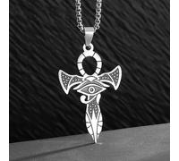 Ancient Egyptian Gods Eye of Horus Stainless Steel Life Key Pendant Necklace Suitable for Men's Retro Trendy Lucky Jewelry