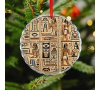Ancient Egyptian Hieroglyph Christmas Ornaments - Round Hanging Ornaments for Christmas Tree Decorations, Farmhouse Rustic Holiday Home Decor and Gift Party Tags (3.1 Inch)