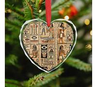 Ancient Egyptian Hieroglyph Christmas Ornaments - Xmas Heart Hanging Ornaments for Christmas Tree Decorations, Farmhouse Rustic Holiday Home Decor and Gift Party Tags (3.5 Inch)