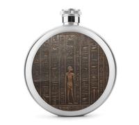Ancient Egyptian Hieroglyph Hip Flask for Men Personalized Groomsmen Flasks Stainless Steel Whiskey Hip Flask 5 Oz Leakproof Liquor Flasks with Metal Cap for Travel Bar Party Drinker
