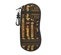 Ancient Egyptian Hieroglyph Large Glasses Case,Durable Eyeglass Holder for Women with Hard Shell - Perfect for Travel and Daily Use, Black, One size