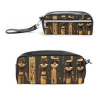 Ancient Egyptian Hieroglyph Pencil Case Large Capacity Leather Pencil Pouch with Zipper, Portable Small Makeup Bag, Office Supplies Organizer for Women Men