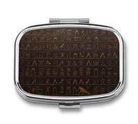 Ancient Egyptian Hieroglyph Pill Box 2 Compartment Decorative Metal Pill Case for Pocket Or Purse Travel Portable Medicine Box Pill Container Organizer for Vitamins Fish Oils Supplements