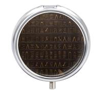 Ancient Egyptian Hieroglyph Pill Box Medicine Pill Organizer 3 Compartment Daily Pill Case Small Pill Container Round Pill Holder Travel Pill Box Metal Pill Case for Purse Pocket
