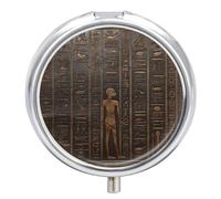 Ancient Egyptian Hieroglyph Pill Box Medicine Pill Organizer 3 Compartment Daily Pill Case Small Pill Container Round Pill Holder Travel Pill Box Metal Pill Case for Purse Pocket