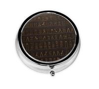 Ancient Egyptian Hieroglyph Pill Box Metal Round Small Pill Case Cute 3 Compartment Pill Organizer Portable Travel Pillbox Mini Pill Container Holder for Daily Medicine Supplement Vitamin