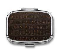 Ancient Egyptian Hieroglyph Pill Case for Travel, Rectangle Metal Pill Organizer with 2 Compartments, Portable Daily Medicine Box for Purse, Wallet