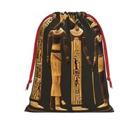 Ancient Egyptian Hieroglyph Print Christmas Drawstring Gift Bags, Xmas Holiday Fabric Gift Wrapping Bag For Party, Size-L