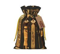 Ancient Egyptian Hieroglyph Print Drawstring linen gifts bag for Christmas Party,holiday packaging presents bags.