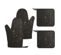 Ancient Egyptian Hieroglyph Print Heat Resistant Gloves Pads Reusable Kitchen Set Oven Baking Grilling Cooking