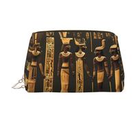 Ancient Egyptian Hieroglyph Print Premium Leather Toiletry Travel Pouch with Waterproof Portable Pouch Open Flat Makeup Bag