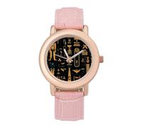 Ancient Egyptian Hieroglyph Print Womens Elegant Watch Analogue Quartz Watch Leather Band Wristwatch