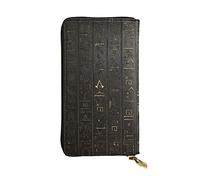 Ancient Egyptian Hieroglyph Printed Leather Wallet For Men Women Zipper Purse Clutch Bag Long Wallet With 12 Card Holder And 3 Banknote Compartments,Id Window, Coin Pocket Wallets For Mens Gift