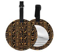Ancient Egyptian Hieroglyph Round Luggage Tag 2PCS Vintage PU Leather Travel Bag Tag ID Labels Name Card Holder wtih Buckle for Luggage Suitcase Backpacks