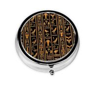 Ancient Egyptian Hieroglyph Small Pill Box 3 Compartment Portable Pill Box for Purse Pocket Vintage Mini Medicine Organiser for Daily Vitamin Fish Oil Storage