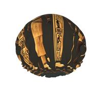 Ancient Egyptian Hieroglyphic Print Reusable Shower Caps for Women Double Layer Hair Cap Adult Hair Cap for All Hair