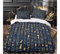 Ancient Egyptian Hieroglyphs Comforter Cover 3D Design Printed Super Soft 3 Pcs Bedding Set Zipper Quilt Cover Luxury Machine Washable for Kids Girls Boys Adults Women Teens Single（135x200cm）