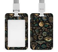 Ancient Egyptian Hieroglyphs Fashion ID Badge Holder Sliding Vertical Name Tag Card Protector with Lanyard