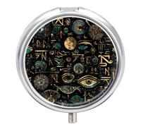 Ancient Egyptian Hieroglyphs Round Pill Box Organiser 3 Compartment Medicine Case