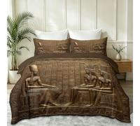Ancient Egyptian Microfiber Reversible Duvet Cover - Gold, Soft and Easy Care, Mysterious Egyptian Pharaoh Stripes Hieroglyphs Printed Down Duvet Covers, 135 x 200 cm Bedding for Teens and Kid