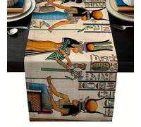 Ancient Egyptian Mural Linen Table Runner, Farmhouse Kitchen Dining Decor, 180 x 35 cm,