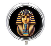Ancient Egyptian Pharaoh King Egyptian Pill Box 3 Compartment Small Portable Medicine Case Pill Organizer for Pocket Purse