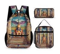 Ancient Egyptian Pharaohs 3 PCS Backpack Set Cute Rucksack with Pencil Case & Lunch Bag Gifts