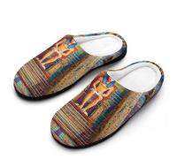 Ancient Egyptian Pharaohs Cotton Slippers for Women Memory Foam Comfy House Shoes with Anti-Skid Rubber Sole
