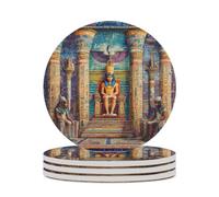 Ancient Egyptian Pharaohs Round Ceramic Coaster Set with Cork Bottom 4PCS
