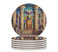 Ancient Egyptian Pharaohs Round Ceramic Coaster Set with Cork Bottom 6PCS