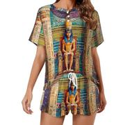 Ancient Egyptian Pharaohs Soft Pajama Sets for Women 2 Pieces Short Sleeve Sleepwear Set Fashion Loungewear M