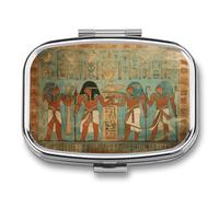 Ancient Egyptian Pill Organizer Square Pill Case Metal Portable Pill Box 2 Compartment Small Medicine Box Sealed Travel Pill Container Vitamin Medicine Organizer