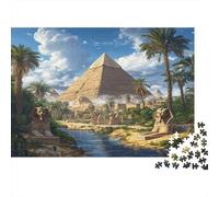 Ancient Egyptian Pyramids Jigsaw Puzzles Sphinx Avatars Trees And Rivers Challenge Toy Educational Games Home Decoration for Adults& Teenager Age 14 Years Up 52x38cm/1000pcs