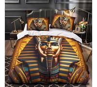 Ancient Egyptian Quilt Cover 3D Print Extra Soft 3-Piece Bedding Set Hidden Zipper Royal Pharaoh Duvet Cover Hotel Quality Machine Washable for Adults Women Kids Girls Boys Teens Double（200x200cm）