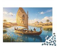 Ancient Egyptian Sailboat 1000 Piece Jigsaw Puzzle Paper for Adults River Pyramid Landscape Focus Family Relax Home Gift 38x26cm/1000pcs