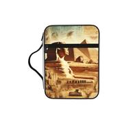 Ancient-Egyptian-Sphinx-Pyramids Bible Cover Case with Handle, Water-Resistant Oxford Fabric Bible Bag Organizer with Zipper Pockets for Church